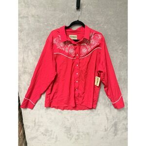 Outback Trading Co. Red Western Embroidered Long Sleeve Button Up Shirt 1X